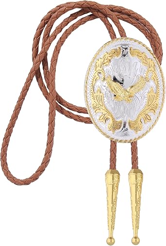 GelConnie Brown Bolo Tie for Men Women Western Ties Mens Gold Bolo Tie Rodeo Cowboy Leather Necktie Cowgirl Tie Wedding