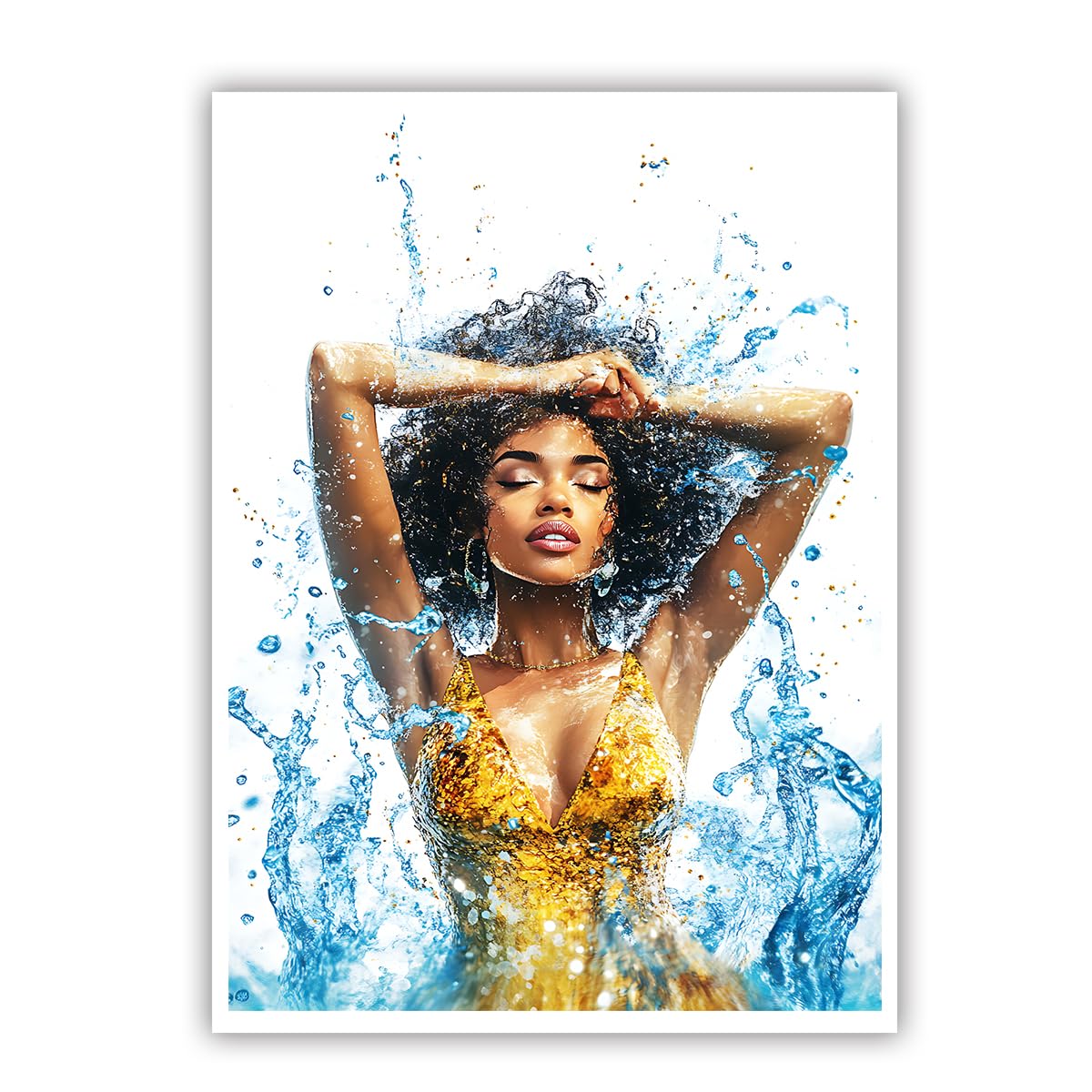 CHERHERART Belle femme noire toile Art mural Affiches modernes éclaboussant Imprimés Décoration murale Photos Œuvres d’art pour salon Chambre 70x110cm Sans cadre