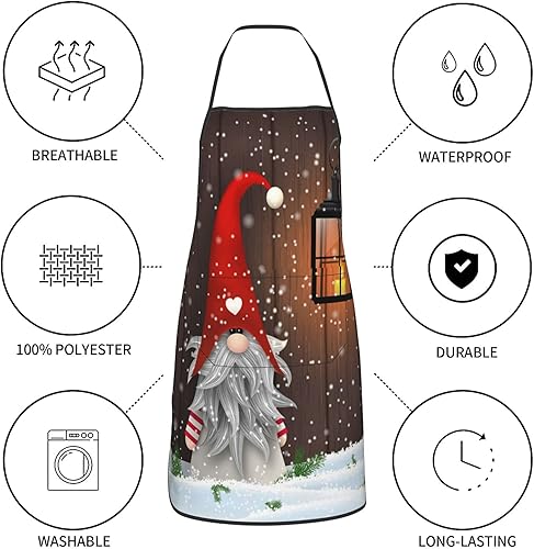 Miniatura 5 de Delantales de cocina con diseño de gnomo de Navidad, copos de nieve, para mujeres y hombres, cuello ajustable, babero de cocina para el hogar,