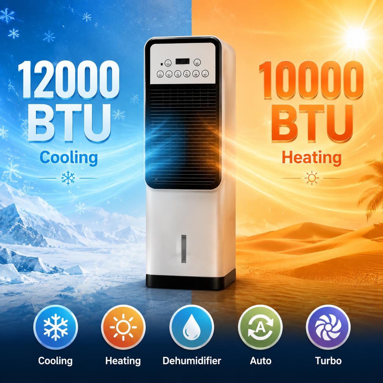Condizionatore d'Aria Portatile 12000 BTU con Riscaldamento e Raffreddamento, unità AC Mobile Classe energetica A con Telecomando, Ventilatore raffreddatore evaporativo per casa, Ufficio e Viaggi