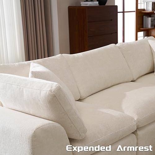 Miniatura 7 de Sofás de nube beige para sala de estar, sofá de gran tamaño sin hueso de 7 plazas, sofá modular con otomana, no requiere montaje, sofá moderno de