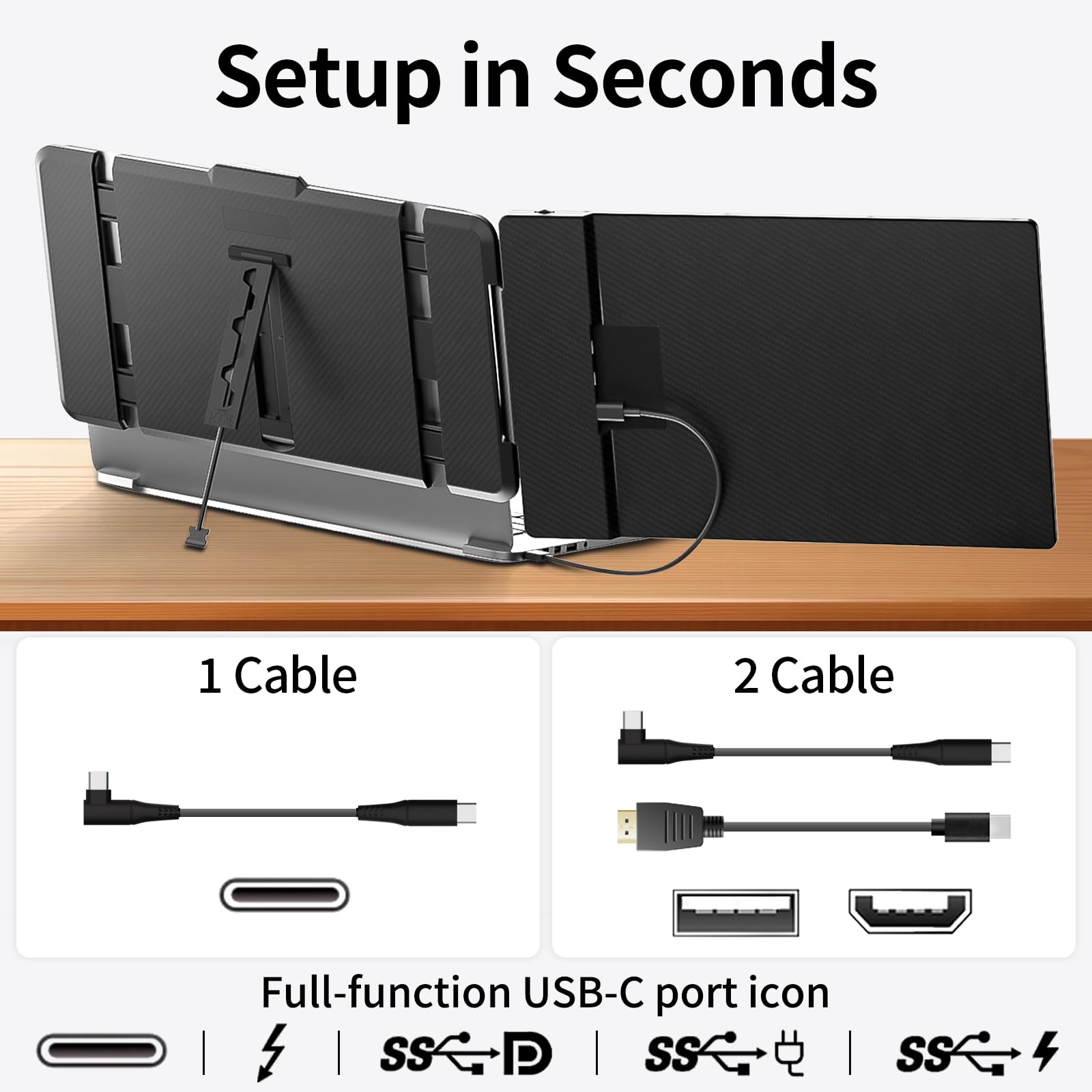 Przedłużacz ekranu laptopa, 35.6 cm FHD IPS przenośny monitor podróżny, drugi ekran do laptopów 33 cm - 43.2 cm, idealny do podróży / pracy zdalnej, kompatybilny z Windows/Mac/Android/Chrome