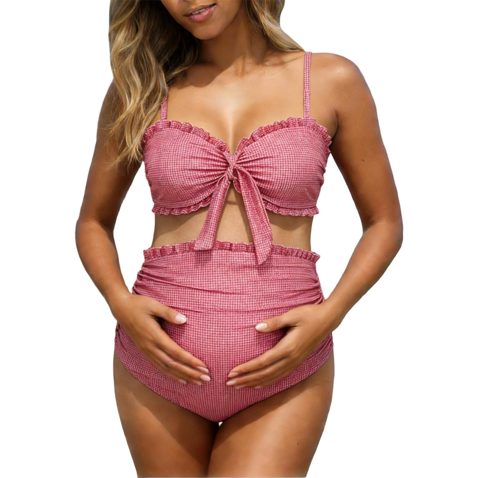 Traje de baño premamá de dos piezas con tirantes ajustables, bikini de cintura alta para playa, piscina, embarazo, natación, vacaciones de verano