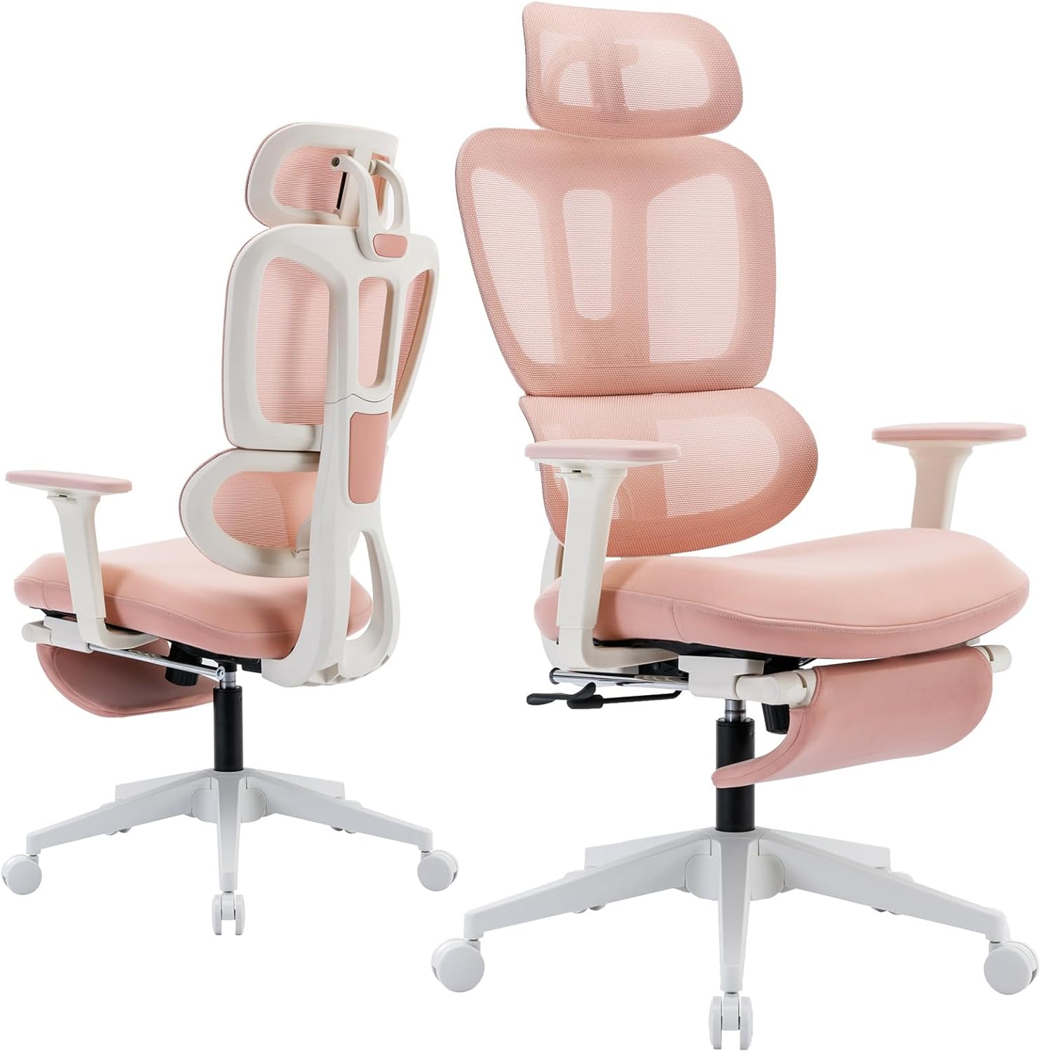 FlexRest – Pink Ergonomic Office Chair with Footrest and Dynamic Headrest