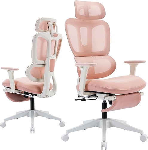 Silla de oficina ergonómica con reposapiés, silla de oficina de computadora con respaldo alto con soporte lumbar dinámico, reposacabezas 2D,