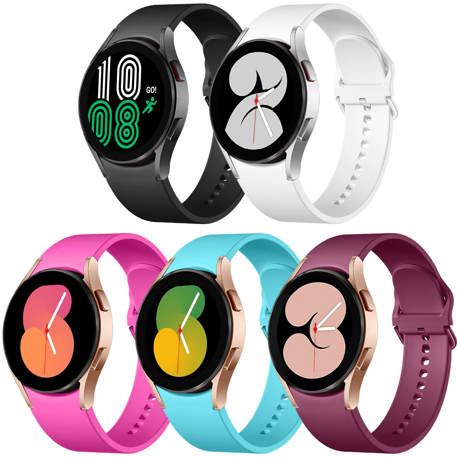 Lerobo 5 Pack Bands Compatible with Galaxy Watch 7 6 5 4 Band 40mm 44mm/ Galaxy Watch 6 4 Classic Band 43mm 47mm 46mm 42mm/Watch 5 pro 45mm,Active 2 Band, 20mm Band Soft Silicone Sport Band Women Men