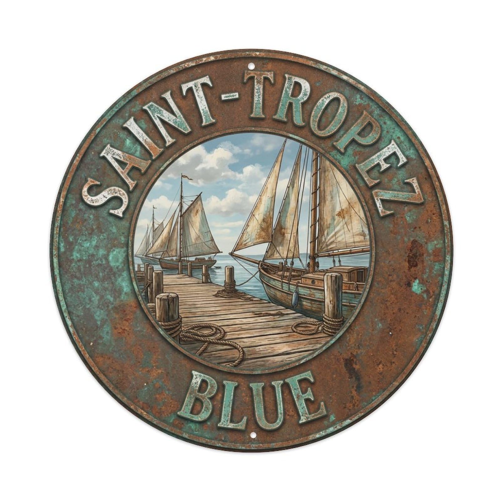 Tgrcjimh Style Metal Tin Sign Vintage Travel Saint-Tropez France Dock