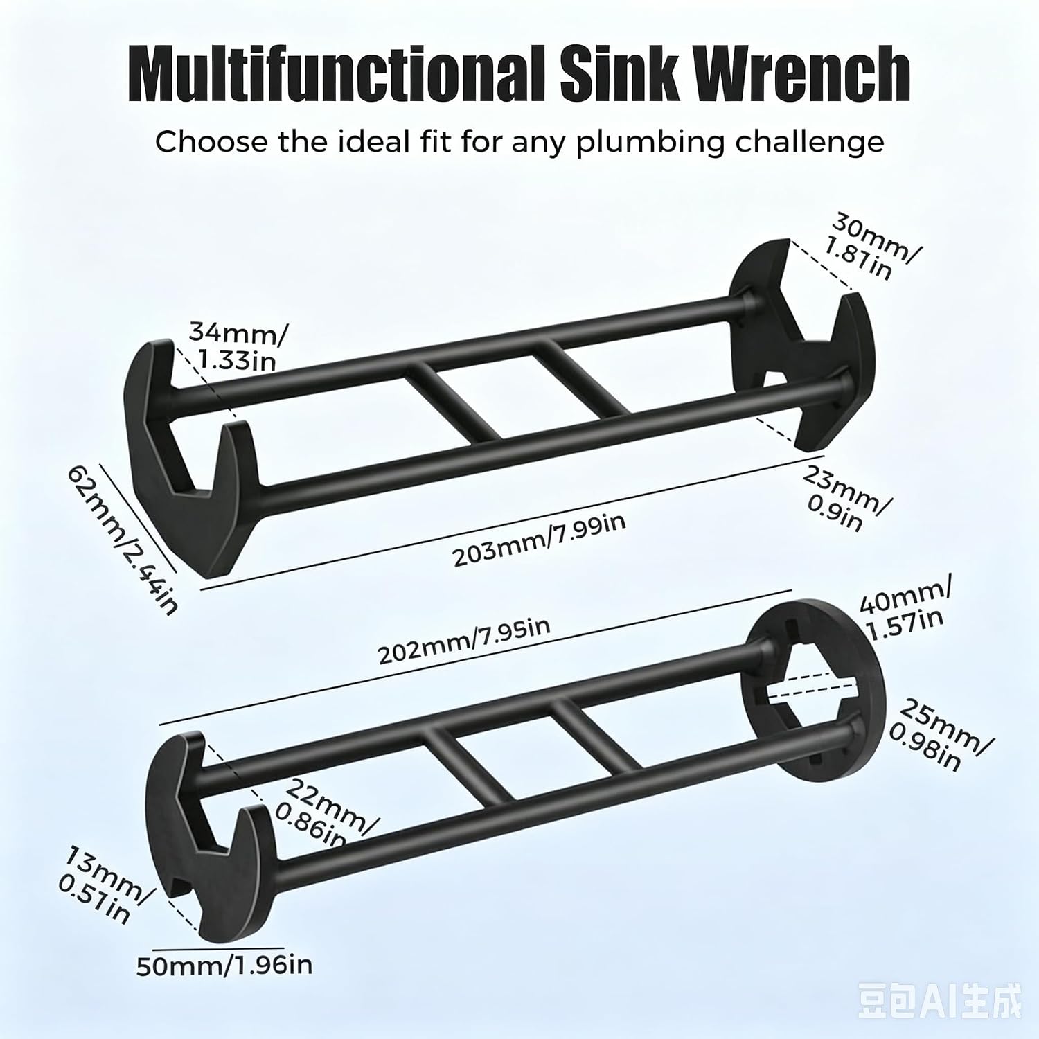2 Pcs Multifunctional Sink Wrench Set, 7 Sizes Basin Faucet Wrench Tool | Four-Jaw Hex Spanner, for Tight Spaces Under Sink, Plumbing Wrench for Kitchen Bathroom Toilet Installation and Repair