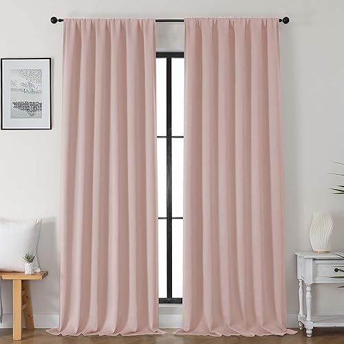 Miniatura 49 de Gwine - Cortinas opacas negras para dormitorio de 84 pulgadas de largo, juego de 2 paneles, cortinas sólidas reductoras de ruido con aislamiento
