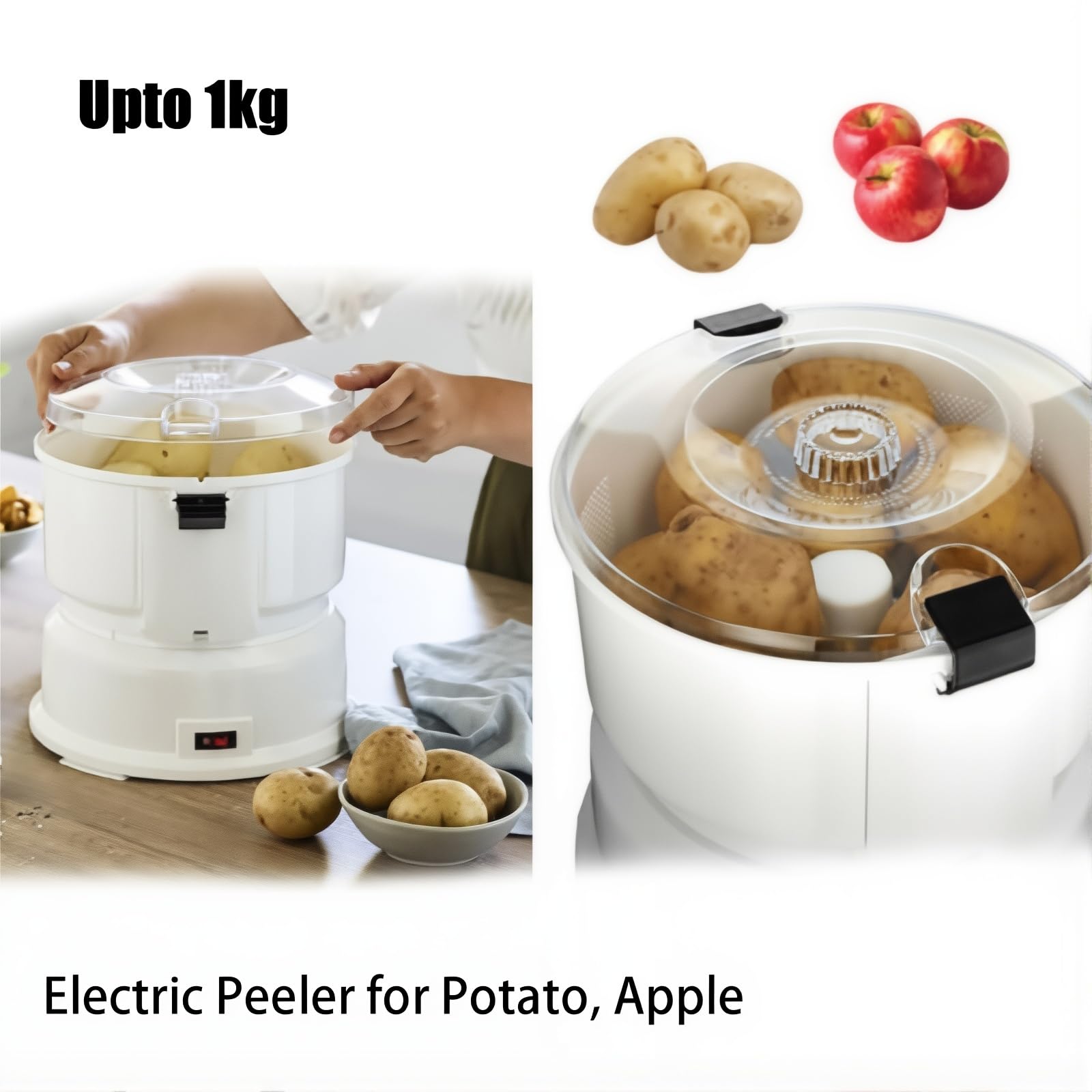 Elektryczna Obieraczka Do Ziemniaków, Automatyczna Obieraczka Do Warzyw O Pojemności 1 Kg, Szybkie Obieranie W 1 Minutę, Obrotowa Blokada Bezpieczeństwa Elektryczne Krajalnice Do Domowej Kuchni