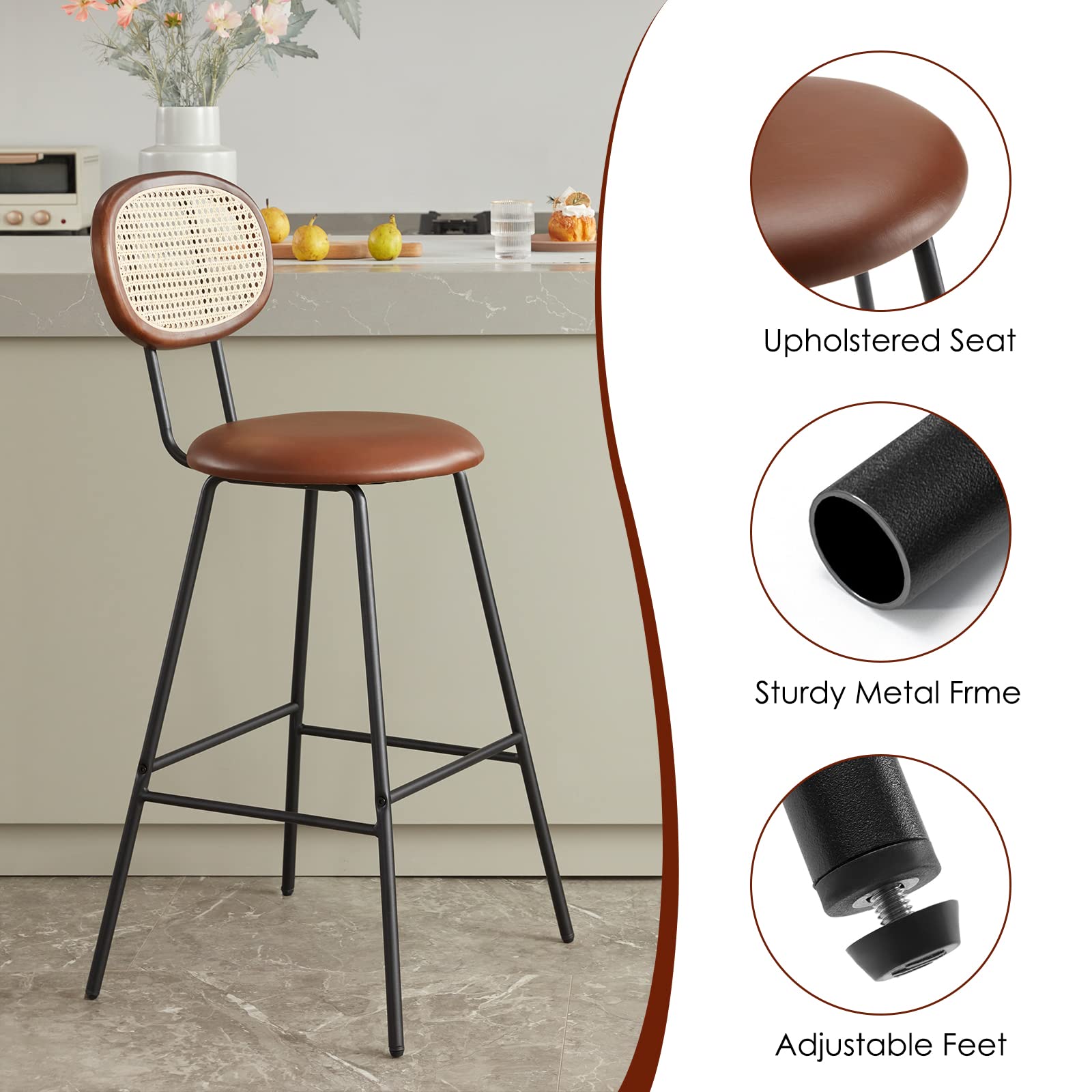 Bar Stools High Chair Bar Stools Set of 4, Modern Industrial Faux