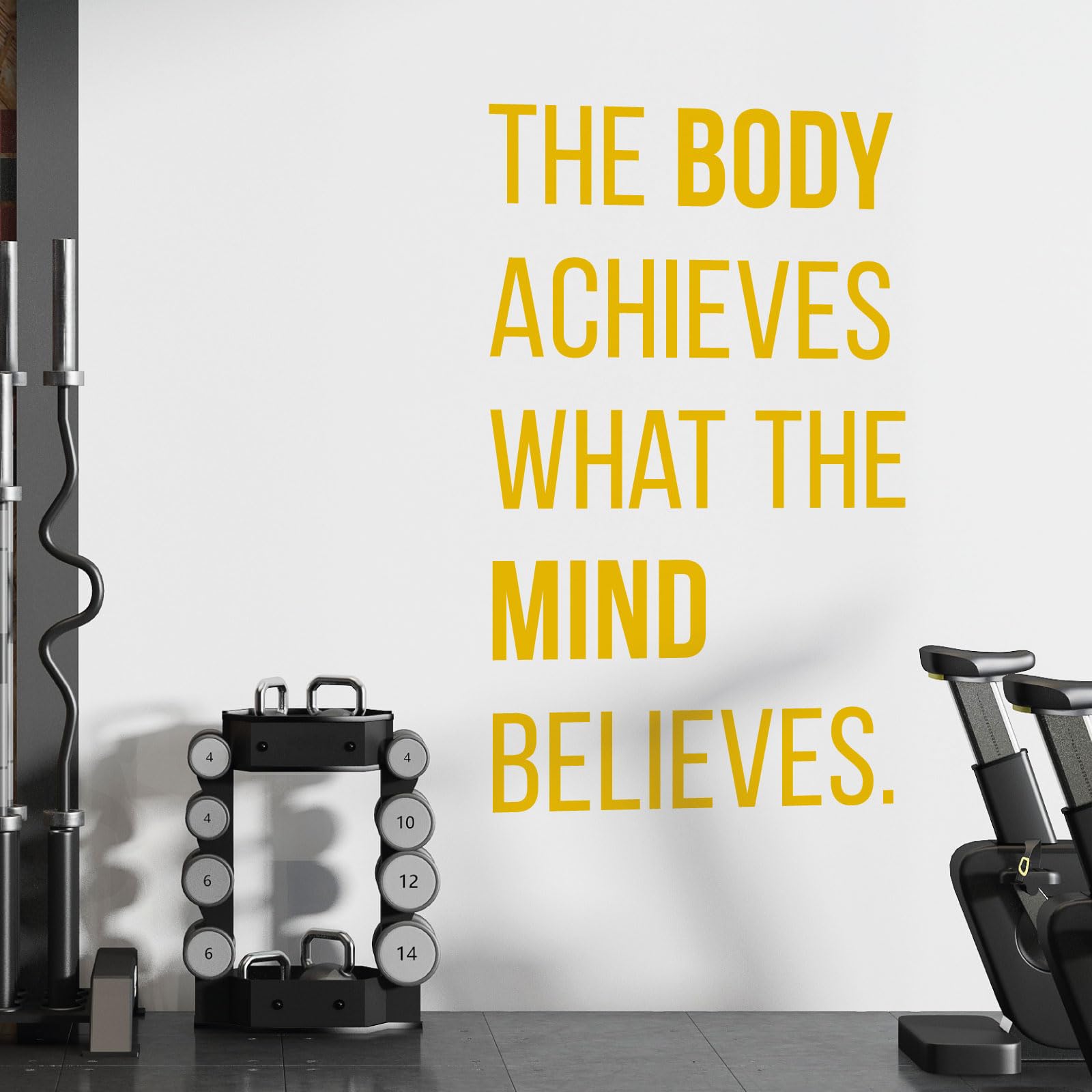 The Body Achieves What the Mind Believes - Gym Motivational Quote Decal Wall Sticker [XXLarge] [Sunflower]