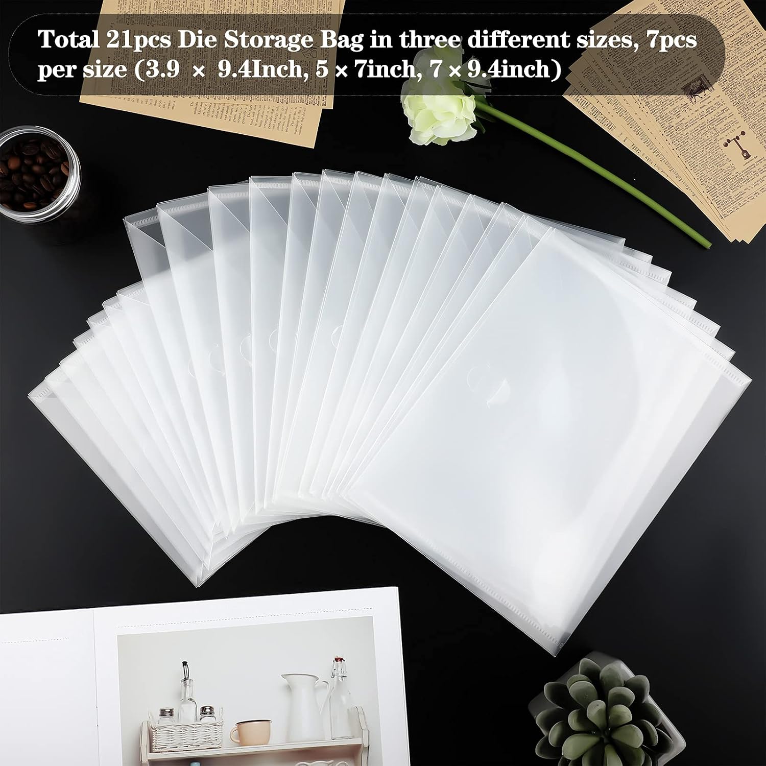 21 Pieces Clear Stamp and Die Storage Pockets Die Cut Storage Bag Scrapbooking Storage Die Storage Envelopes for DIY Card Making (7 x 9.4 Inch, 5 x 7 Inch, 3.9 x 9.4 Inch)