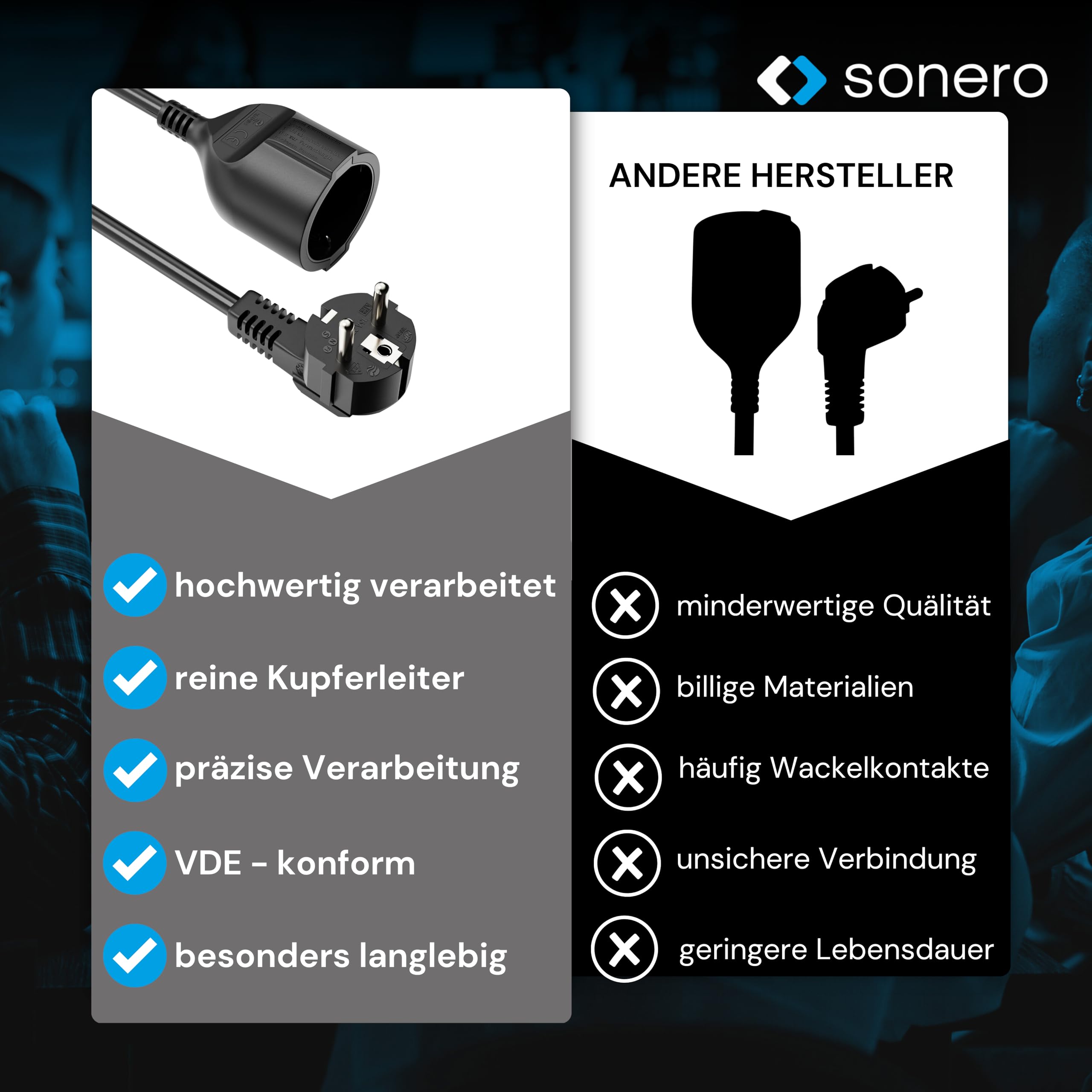 sonero Verlängerungskabel Stromkabel, Schutzkontakt Stecker Buchse, 20m