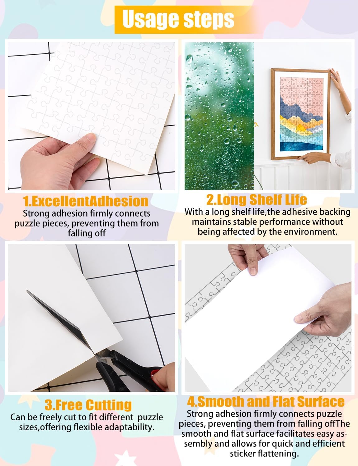 12000 Pcs Puzzle Glue Sheets, 72 Pcs Puzzles Saver Sheets,Puzzle Glue and Frame Sheet, Easy Peel and Stick Jigsaw Sticker