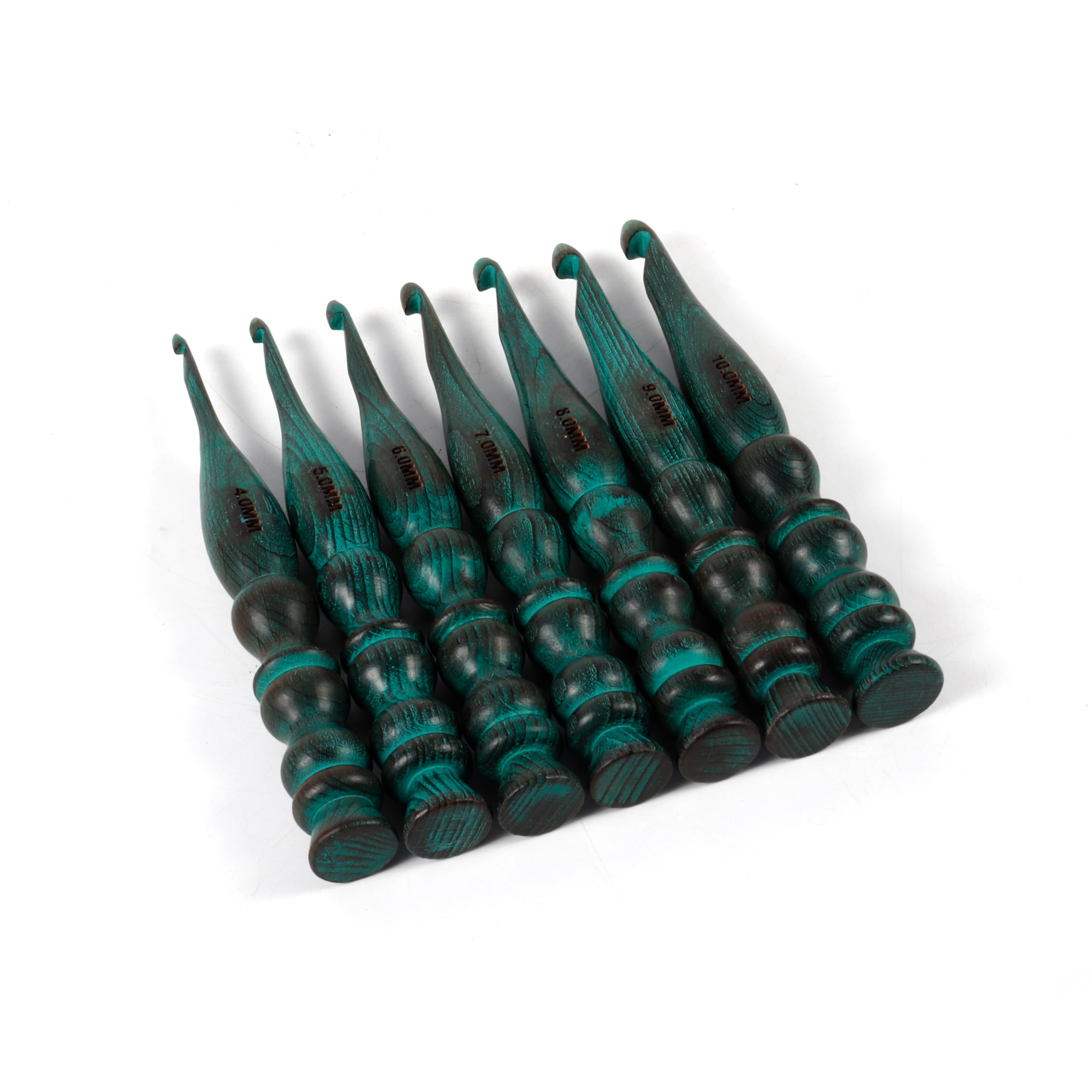 Agujas de ganchillo ergonómicas de palisandro verde con 7 tamaños para tejer a mano 8