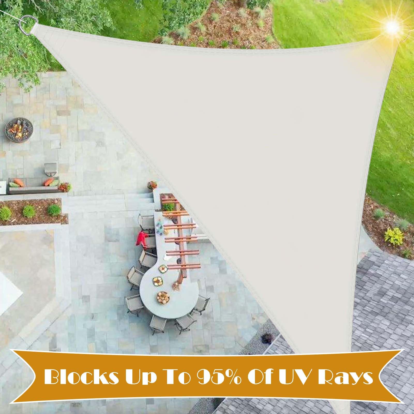 Tenda parasole triangolare impermeabile, 5 x 5 x 7 m, beige, resistente ai raggi UV, per patio, cortile, portico, pergola, protezione solare esterna e soluzione ombreggiante
