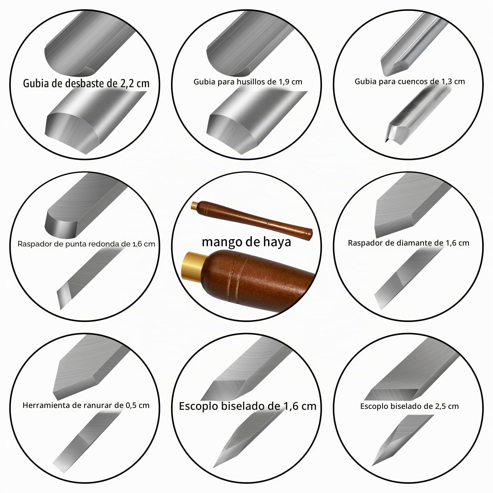 8 piezas HSS herramientas torneado madera torno cincel kit con mango de haya