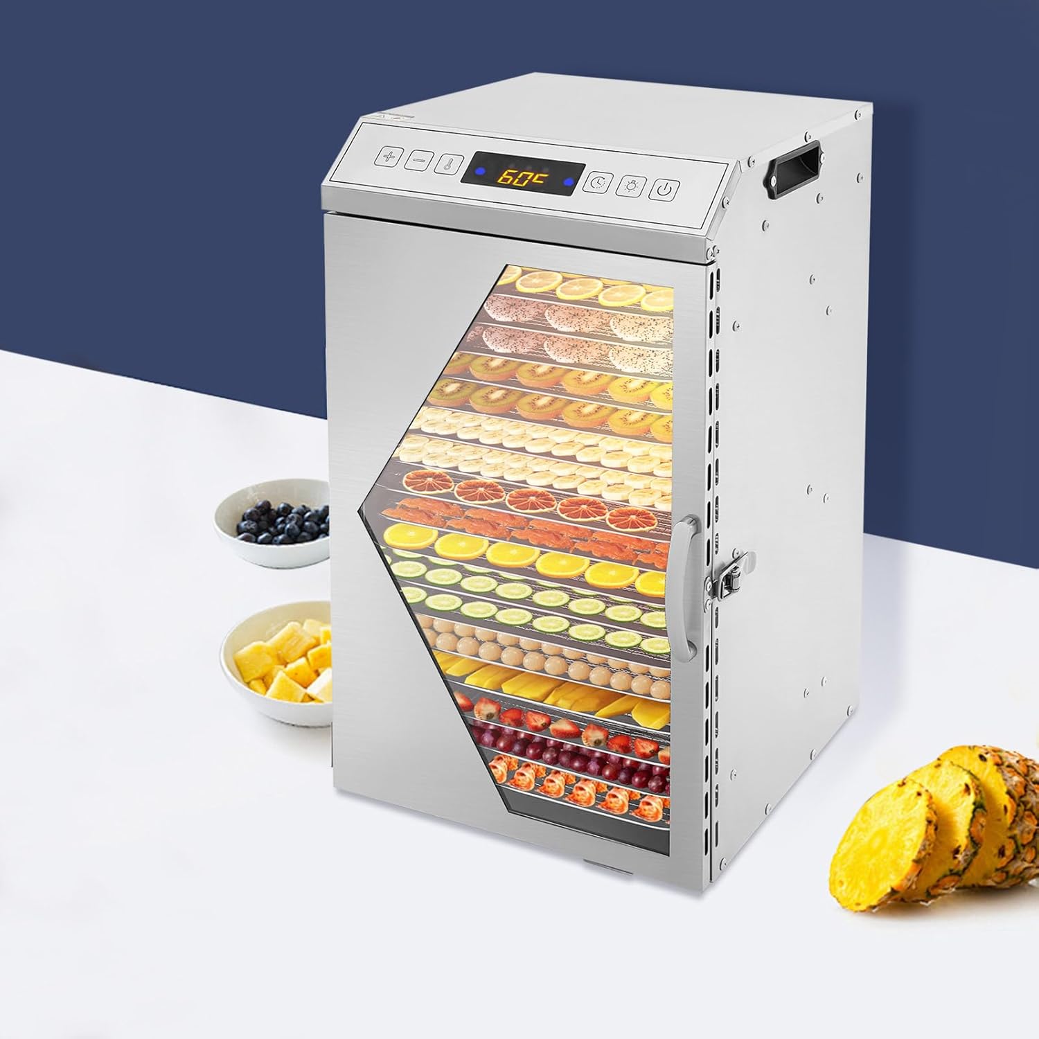 ​​Food Drying Machine Commercial 18 Trays, 800W Stainless Steel Food Dehydrator, Adjustable Temperature up to 194°F for Meat, Fruits, Vegetables, Herbs, Pet Treats​