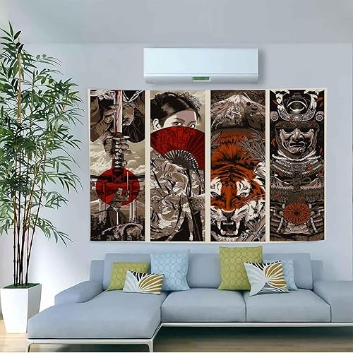 Miniatura 9 de Aidatain Tapiz de pared de estilo japonés, manta de playa estética Samurai Maiko Tiger Mount Fuji para dormitorio, sala de estar y comedor,