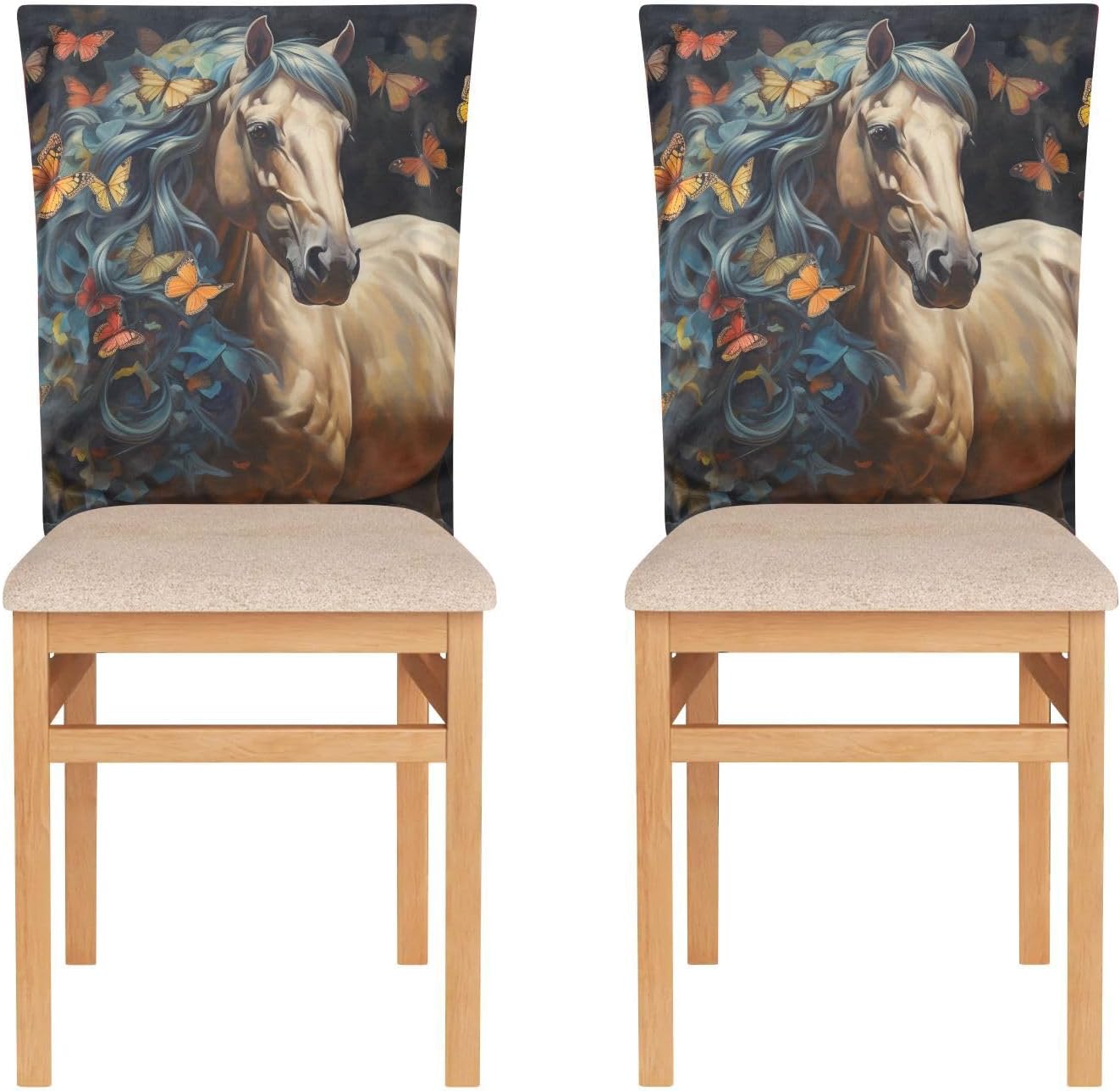 ALAZA Beautiful Horse Butterfly Chair Back Cover Set of 6, Washable Reusable Removable Chair Slipcovers Decorative Chair Cover for Home Kitchen Wedding Party