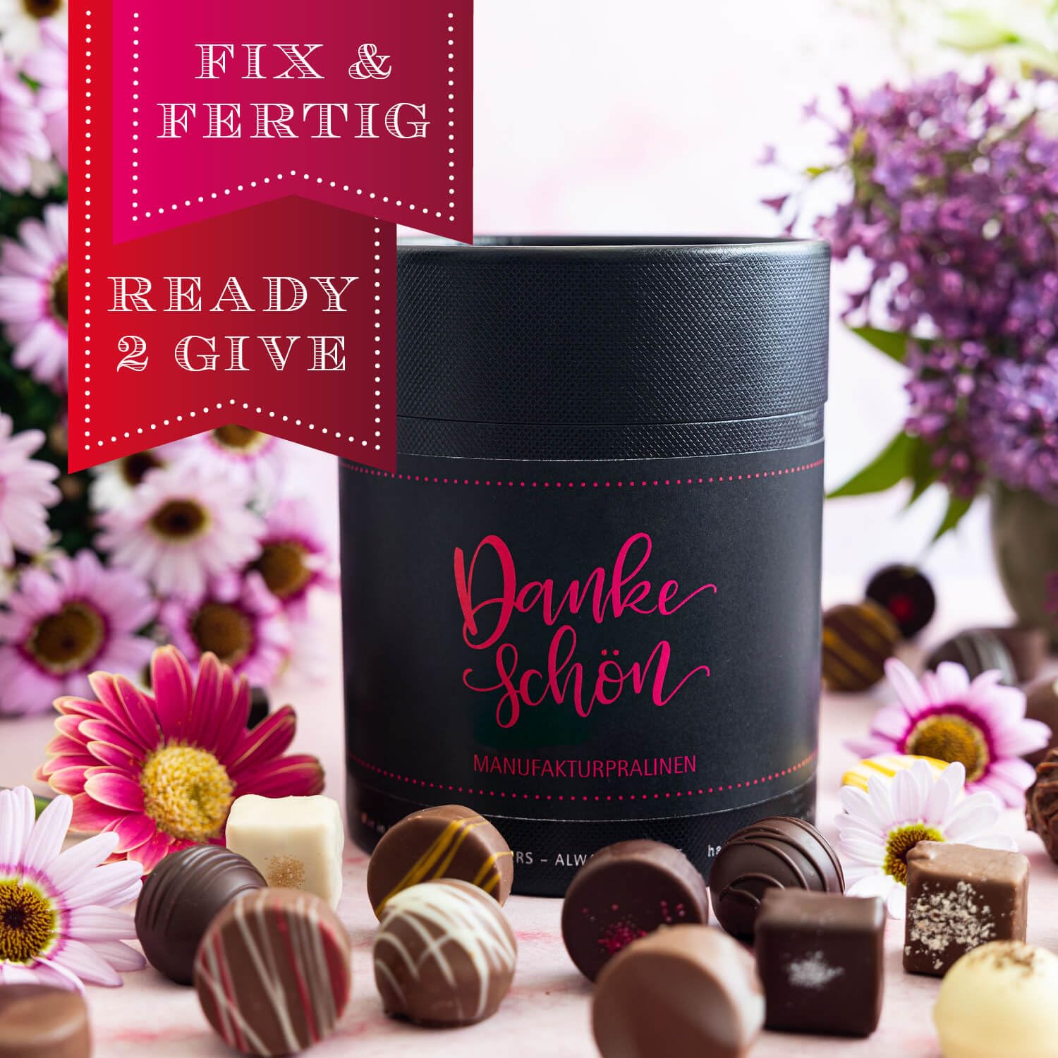 Hallingers Genuss Manufaktur Pralinen Dankeschön-Geschenk - ohne Alkohol, handmade aus Confiserie-Edelkakao in wertiger XXL-Geschenkdose "Dankeschön", Geschenkidee für Frauen Männer