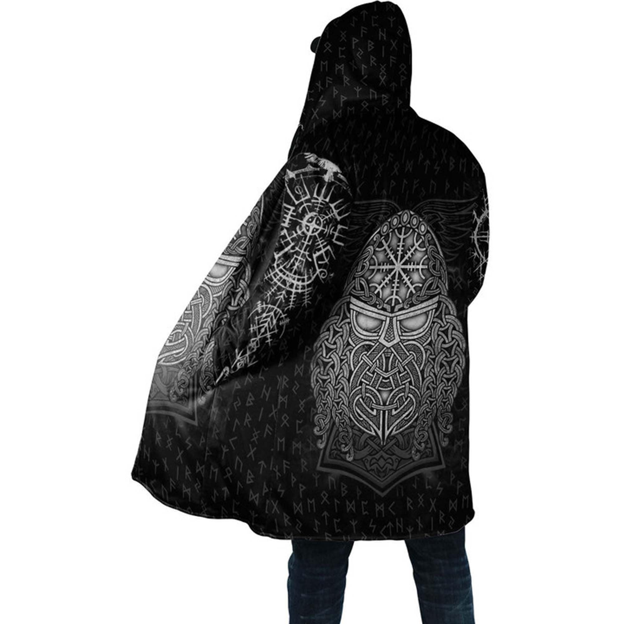 Viking Odin Hombres Invierno Poncho con capucha, cremallera completa engrosada Chaqueta con capucha caliente, de lana de imitación Parka Abrigo Chaqueta Casual Abrigo Bata