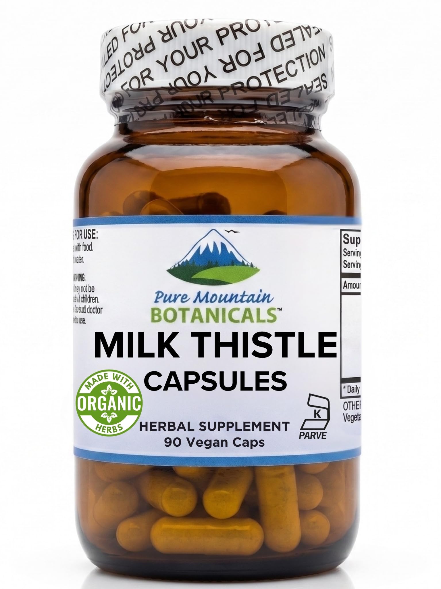 Pure Mountain Botanicals Milk Thistle Supplement - 90 Kosher Vegan Capsules - Organic Milk Thistle and 80% Silymarin Extract - 450mg Liver Health Support - Herbal