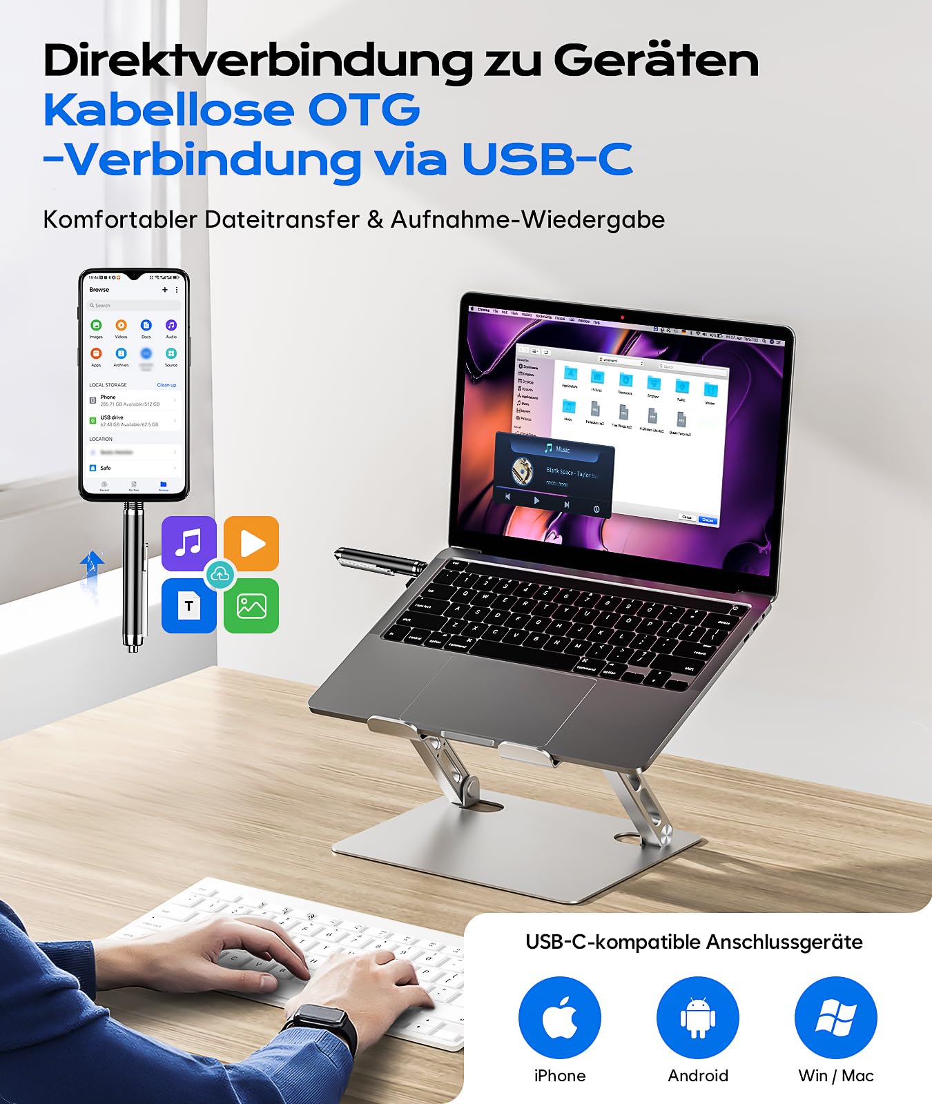 128GB Diktiergerät mit USB-C, 3200h Speicher Aufnahmegerät, Wiedergabe mit DSP-Rauschunterdrückung & HD-Audio, Voice Recorder, Digitales Diktiergerät für Unterricht, Meetings, Interviews