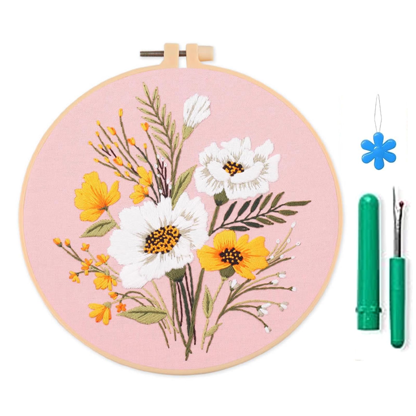 YROHGKPN Embroidery Starter Kits Cross Stitches Set for Beginners with Pattern Instructions Hoop Threads Needle Tool Embroidery Kits for Kids