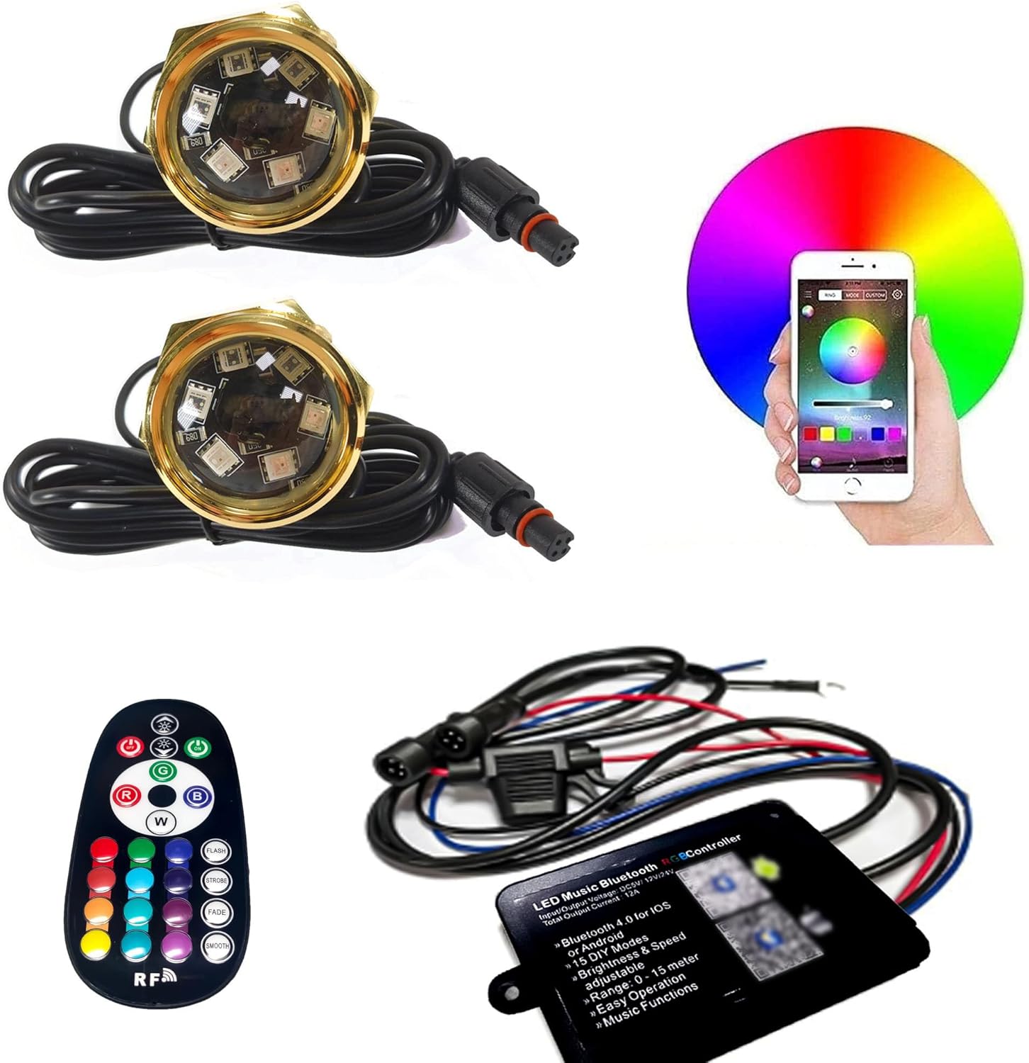 2PC RGB 1/2'' NPT Underwater Boat Drain Plug Light with APP IR Remote Control,Music Fuction Marine Boat Light Decoration Navigation Courtesy Light,No Wiring Required No Holes to Drill