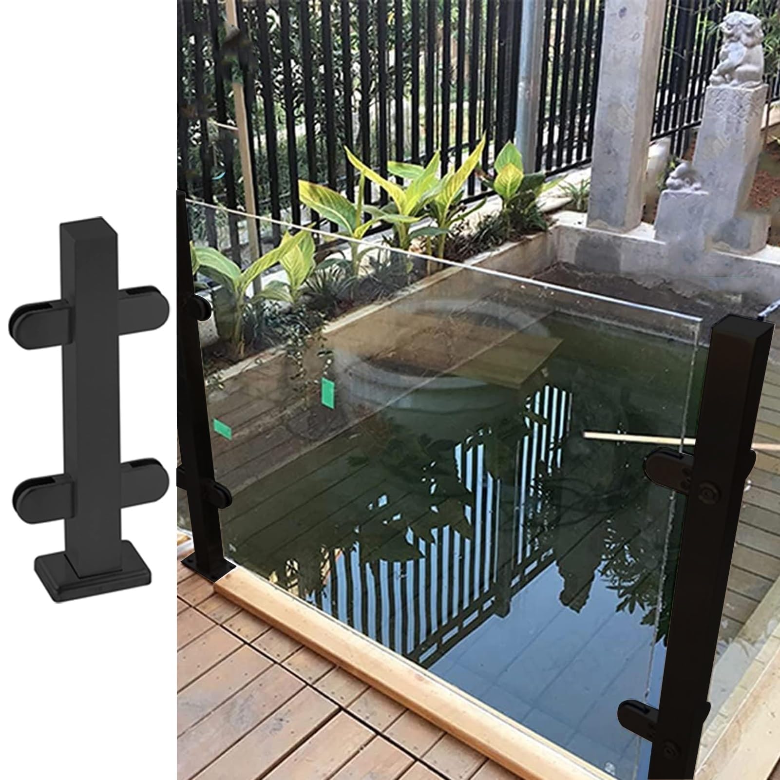 Poteau de garde-corps verre noir en acier inox premium de 100 cm
