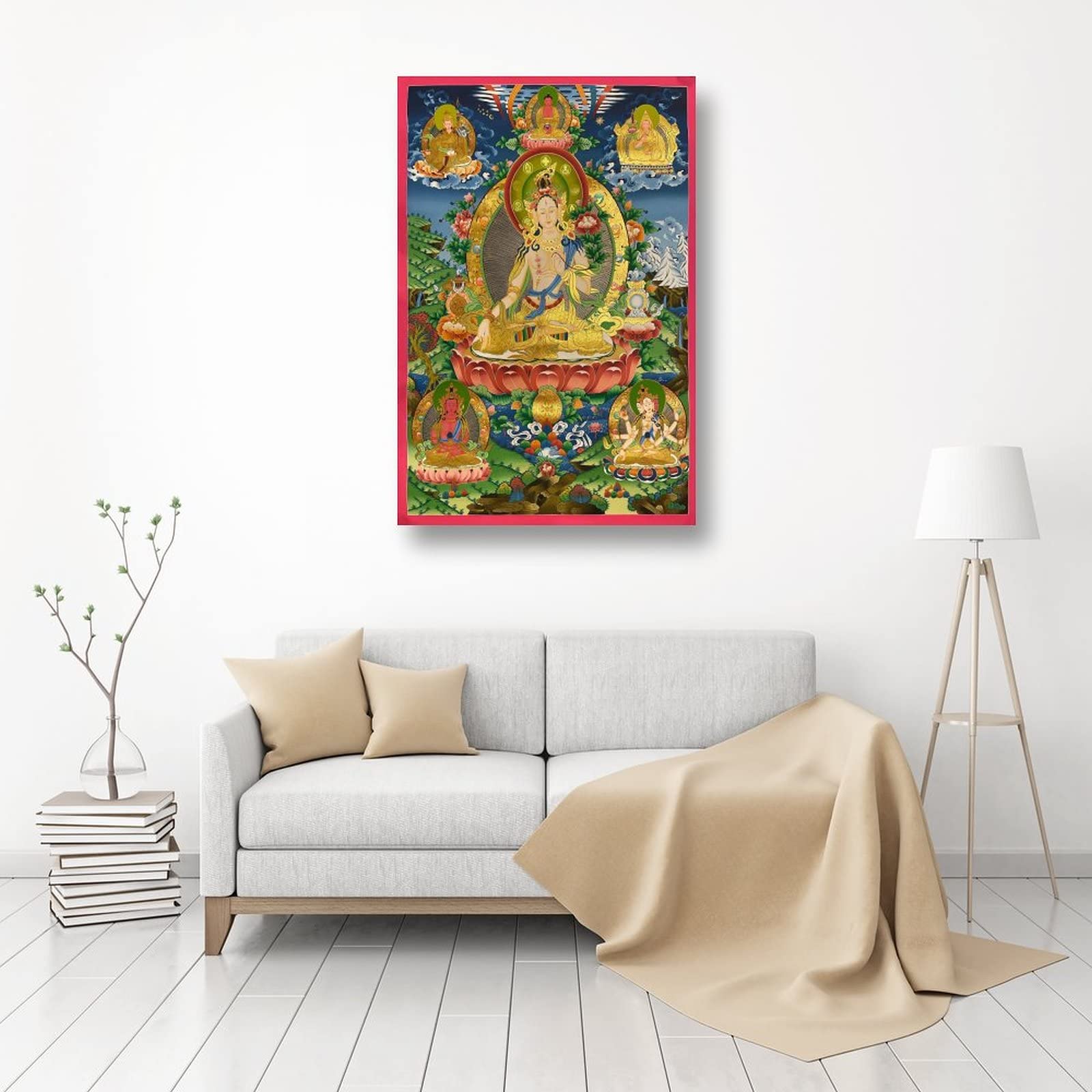 Tara bianca con Padmasambhava Buddismo Religione Meditazione Poster Decorazione per la casa Poster Decorazione da parete Camera da letto Decorativa Estetica 60 x 90 cm