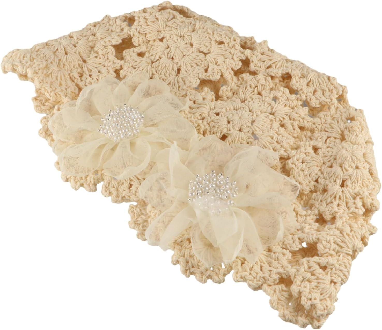 Women Flower Knitted Hat Cotton Crochet Skull Cap Handmade Knit Floral Beanie Hat Stretchy Knitted Crochet Hat Beige - Image 7