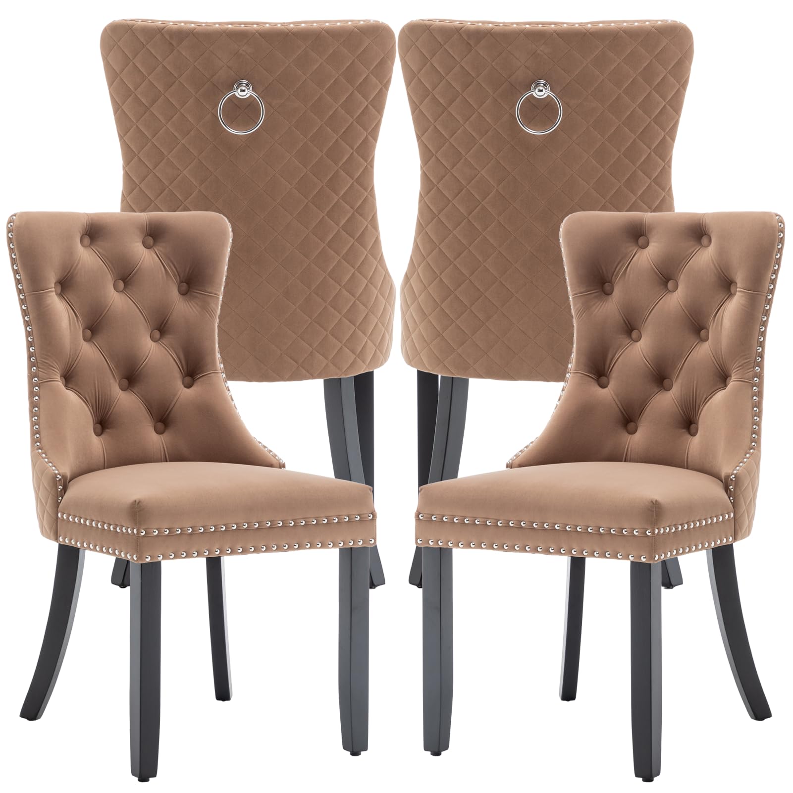 Systemkenji Velvet Dining Chairs Set of 4, Upholstered Dining Room Chairs with Nailhead Trim, Sillas de Comedor Modernas 4, Wooden Kitchen Chairs for