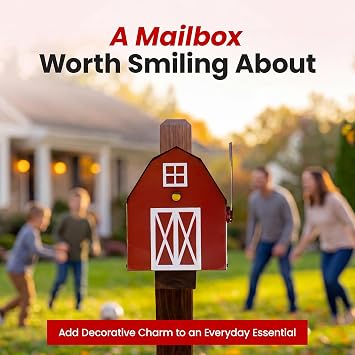 Made Easy Kit Metal Mailbox Animal Design - Fast Straight Forward Post Mounting Bracket Install - Durable All Weather Rust Resistant - Letters, Mail, Small Packages (Standard, Red Farm House)