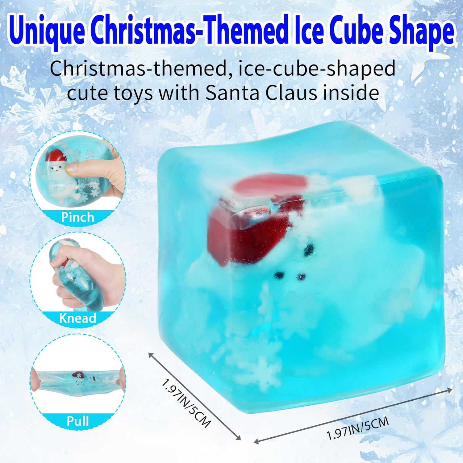 Ice Squishy Stress Cube Fidget Toys Adults, Glow-in-The-Santa Claus 5cm(1.97") Glow in The Dark Sensory Toys for Kids with Autism for Kids Squeeze Toys for Anxiety Stress Relief - Image 2
