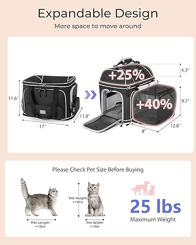 Vista 8 de Transportador expandible para perros y gatos: transportador de mascotas de lados suaves aprobado por aerolíneas, grande, pequeño, mediano, plegable
