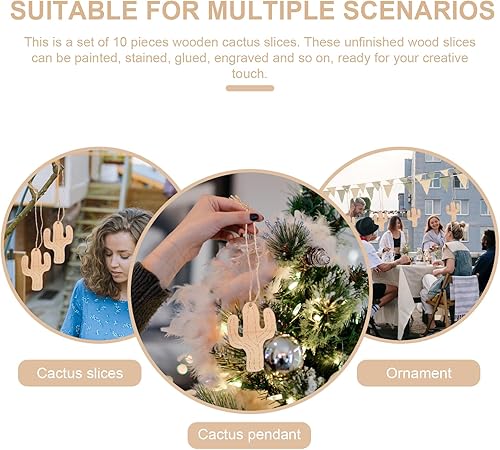 Miniatura 7 de 10 adornos de cactus de madera natural, adornos rústicos para colgar en madera