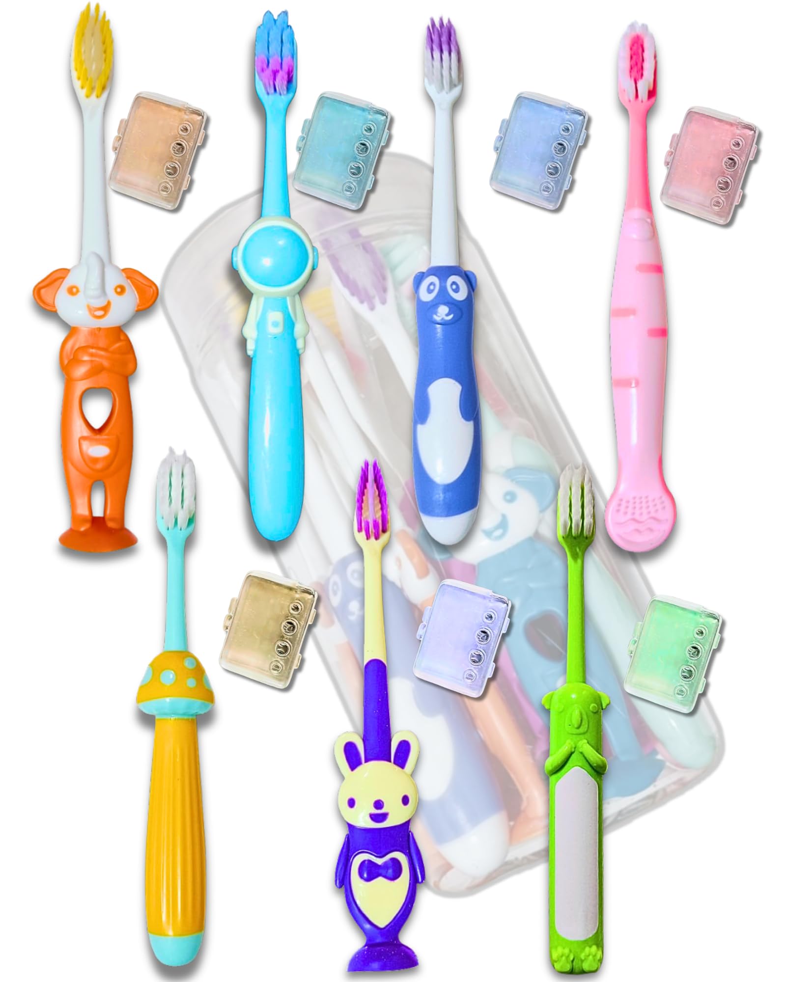 BigBro Kids Toothbrush with Soft Bristles Cartoon Designs Fancy Toothbrushes with Protection Cap and Cover for Age 2+ Children (Combo of 7 Different Toothbrushes + Protection Caps in a Jar)-picture-10