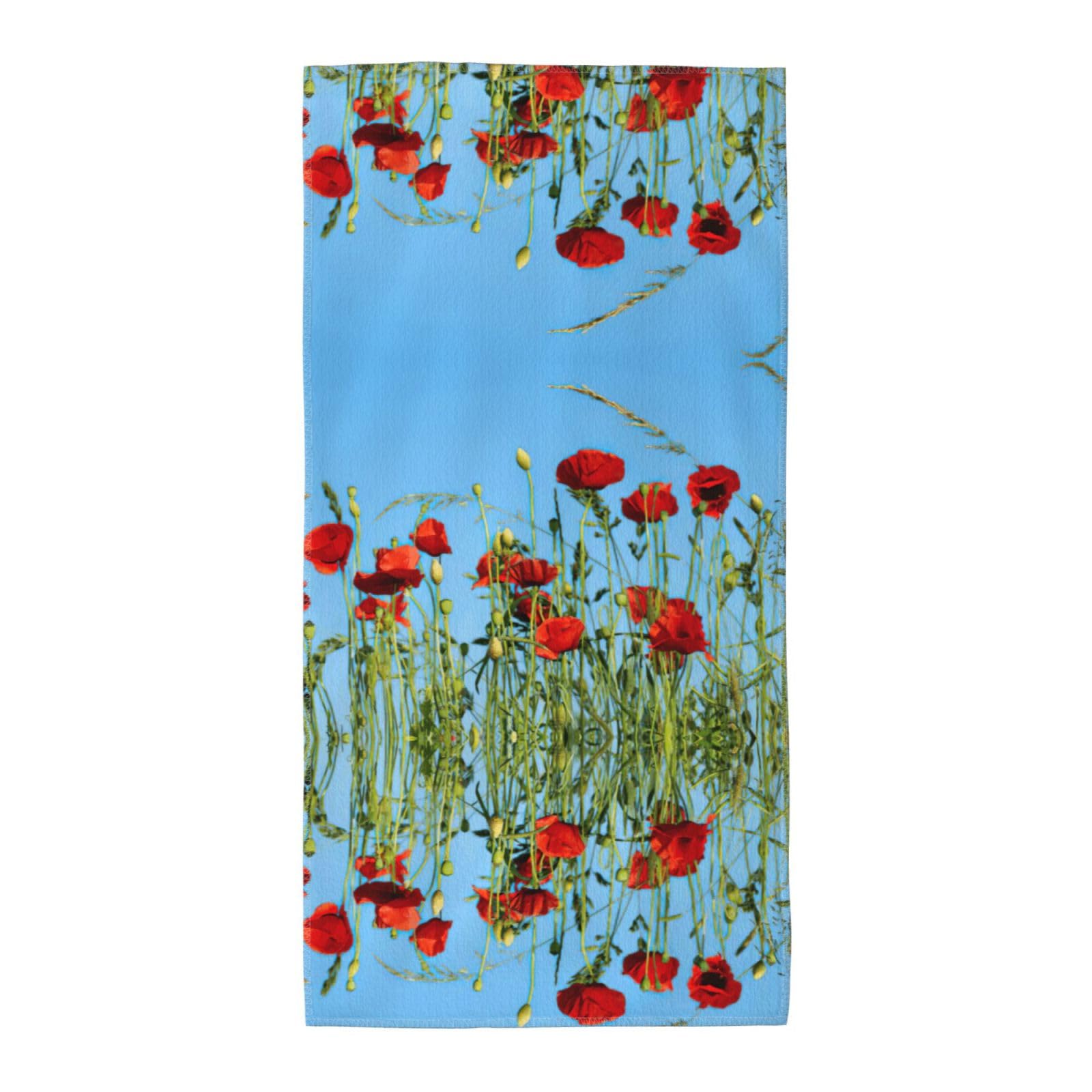 KAPPTYY Poppies On Sky Breathable Long Towel Absorbent Reusable For Daily Family Life