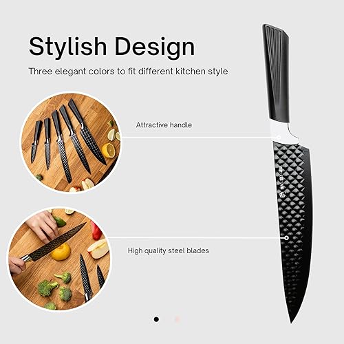Miniatura 8 de Bakedger Juego de cuchillos de 7 piezas, ultra afilado, diseño atractivo, de alta calidad, cuchillo de chef, cuchillo de cortar, cuchillo de pan,