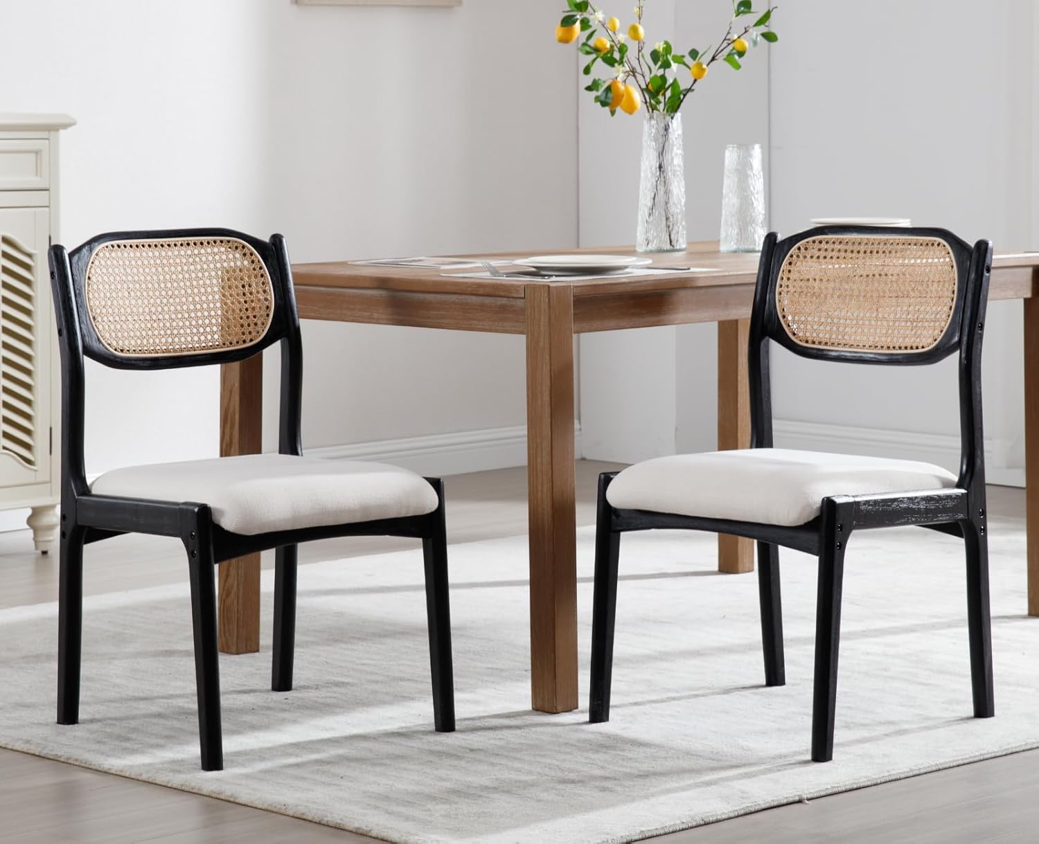 Amazon.com - EALSON Farmhouse Rattan Dining Chairs Set of 2 Modern Mid Century Dining Room ...