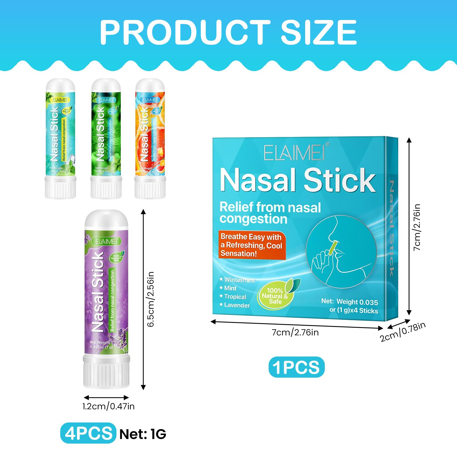 Nasal Stick 4 Pack, Bastone Nasale Agli Oli Essenziali, Effetto Fresco Lenitivo,Rilassa la Mente e il Corpo,Migliora la Concentrazione,Inalatore Nasale-Menta, Menta Piperita, Arancia, Lavanda