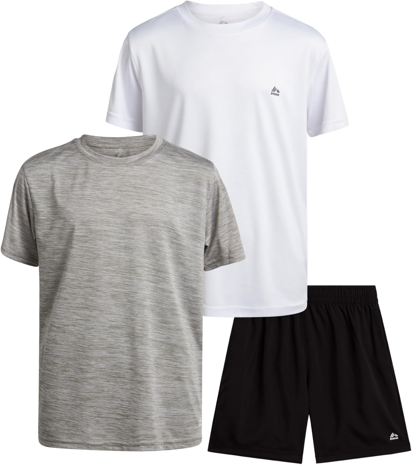 RBX Boys Shorts Set - 3 Piece Short Sleeve Boys Shirts and Woven Gym Shorts Youth Kids Activewear Athletic Set