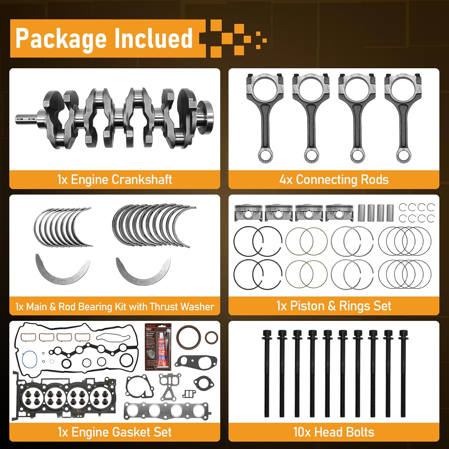 G4KJ 2.4L Engine Rebuild Overhaul Kit with Crankshaft & Connecting Rods for Hyundai Tucson Sonata Santa Fe, for Kia Sorento Optima & Sportage 2011-2020 Replace OE 23510-2G500 23111-2G200