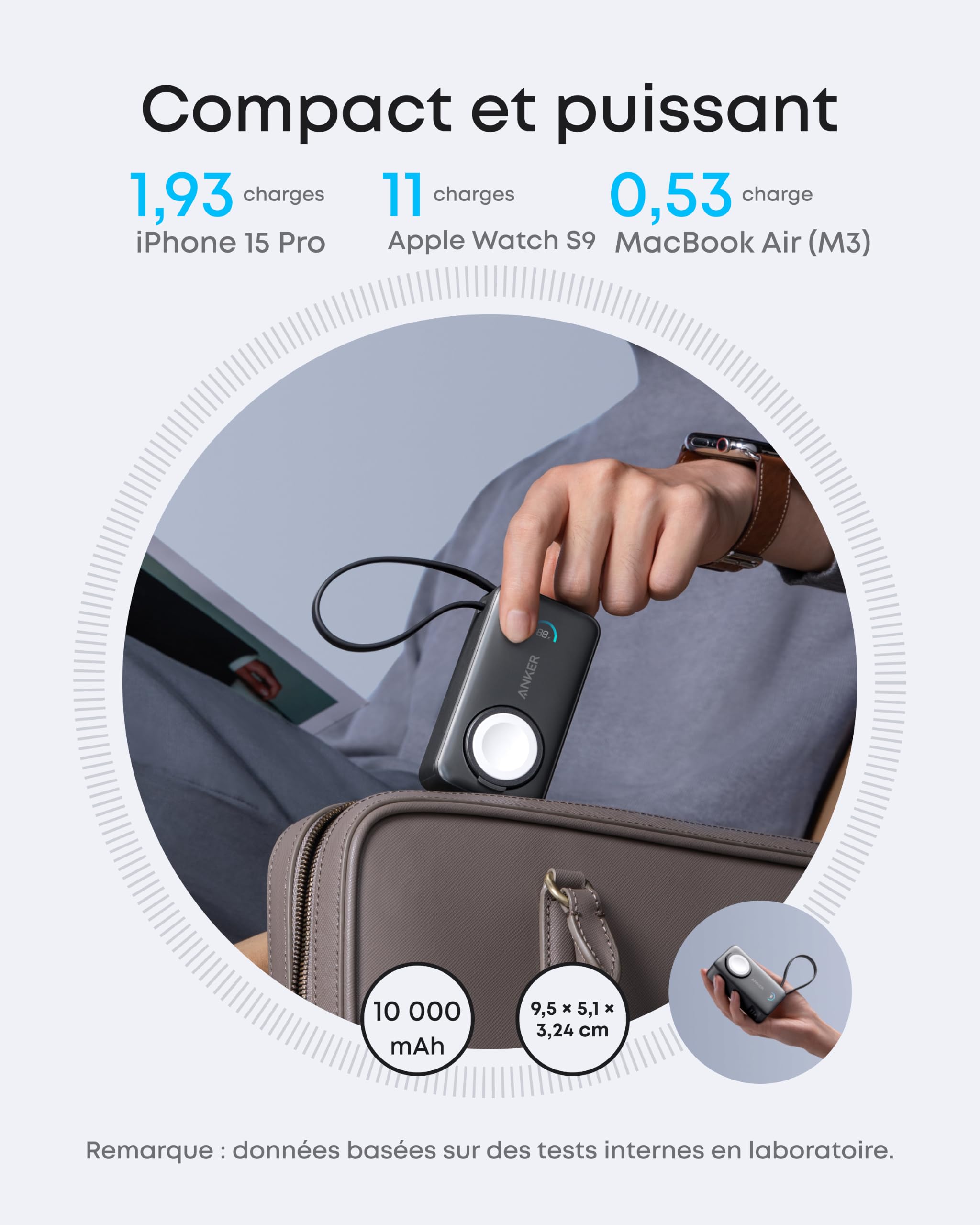 Anker Batterie Externe Magnétique 10000 mAh PD 35W et Câble USB C Intégré | Charge Rapide pour Apple Watch, iPhone 17 Pro Max/17/15/14/13, Samsung, iPad, AirPods et Autres (Noir)