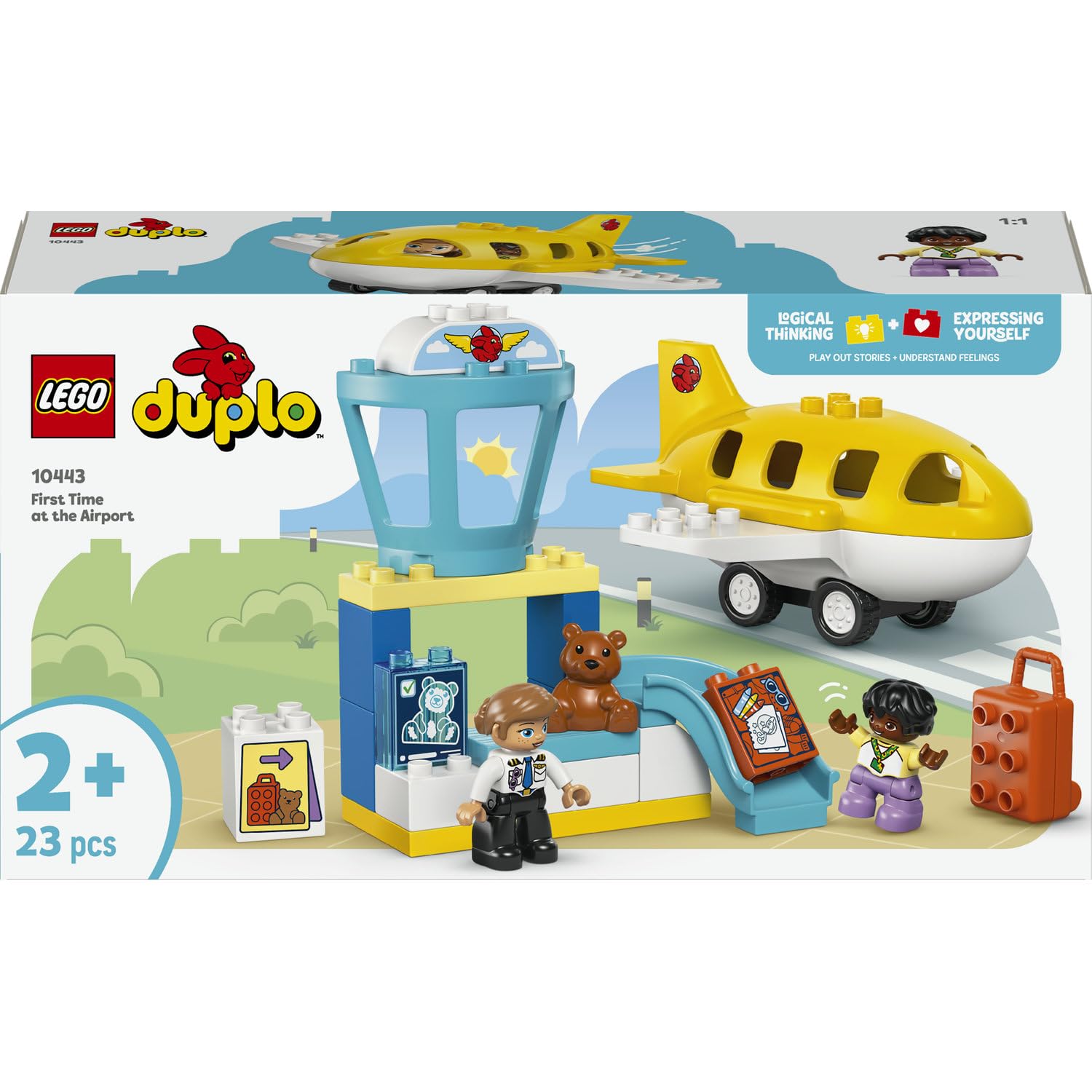 LEGO DUPLO Erster Besuch im Flughafen 10443 | Spielzeug ab 2 Jahren für Jungen und Mädchen, inkl. Flugzeug, 2 Figuren & Teddybär, Geschenk für Kleinkinder, 23 Teile