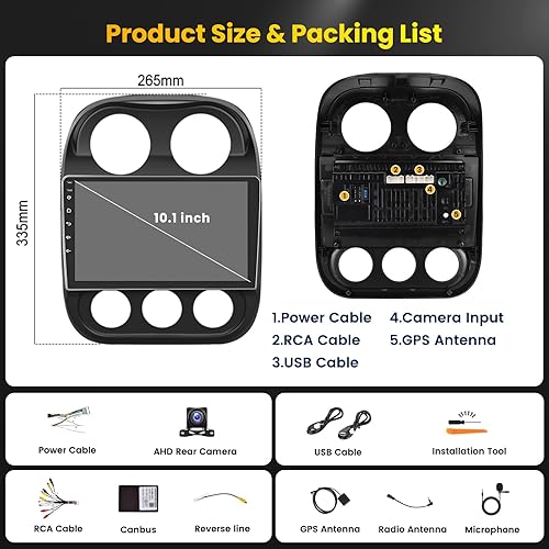Miniatura 60 de (2+64G) para Jeep Compass Patriot 2010-2016 Android 13 Radio, pantalla táctil de 10.1 pulgadas estéreo de coche con Apple CarPlay Android Auto