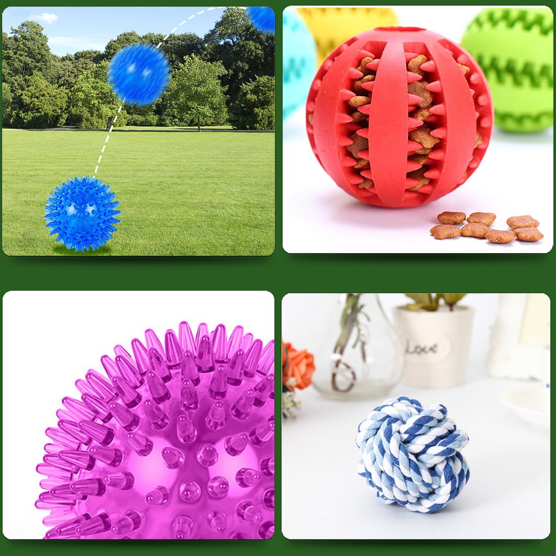 Hundespielzeugbälle für kleine Hunde, 12er-Pack interaktives Hundespielzeug für kleine Rassen von 0–7 kg, inklusive Gummi-, Quietsch- und Seilbällen